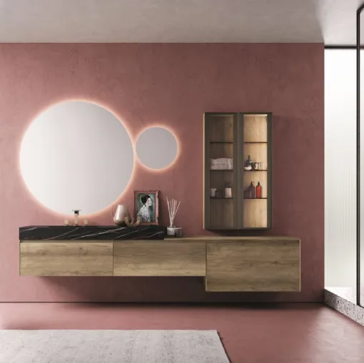 Mobile da Bagno sospeso in HPL rovere monet e top in laminam noir desir Calix XL 01 di Novello