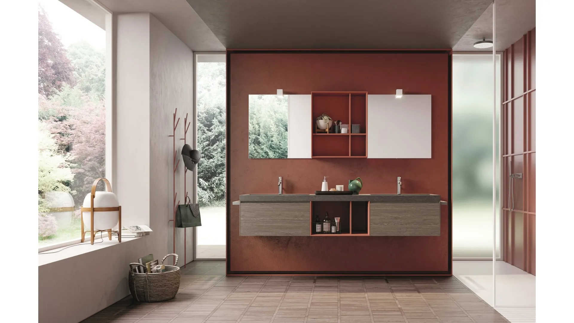 Mobile da Bagno in HPL rovere tabacco e skin Calix XL 07 di Novello