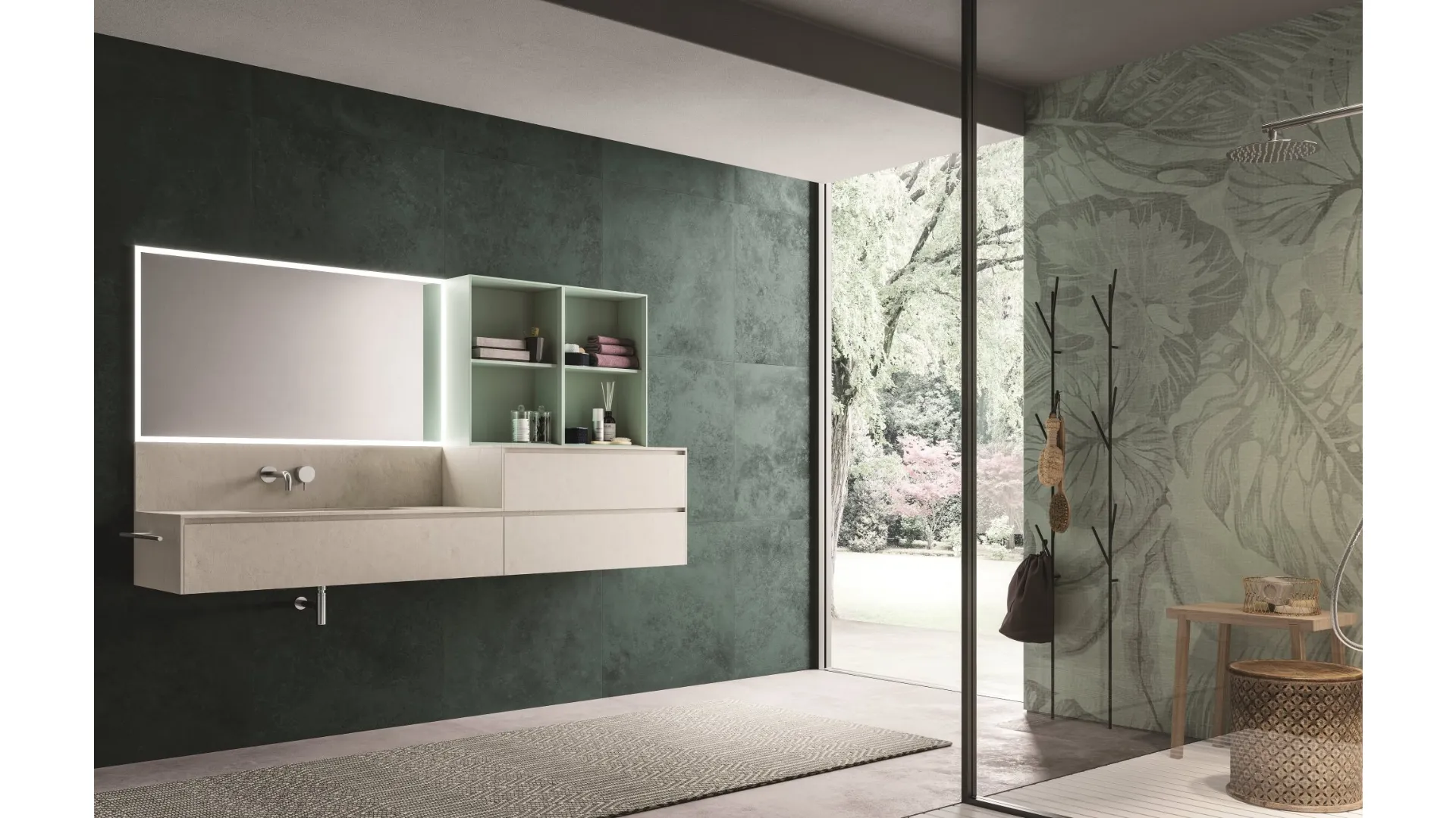 Mobile da Bagno in cemento bianco e laccato verde salice opaco Calix XL 13 di Novello