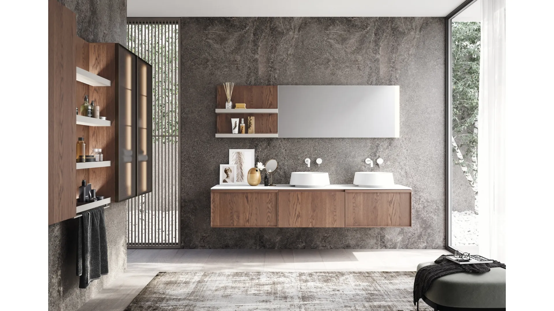 Mobile da Bagno sospeso in rovere con top in teknorit D'Art 07 di Novello