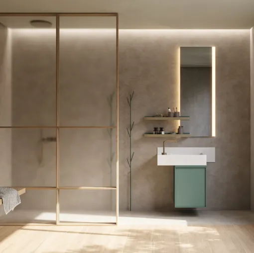 Mobile da Bagno sospeso in laccato opaco verderame e ottone D'Art 14 di Novello