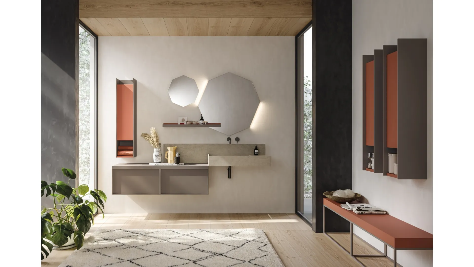 Mobile da Bagno sospeso in laccato opaco e cemento D'Art 02 di Novello