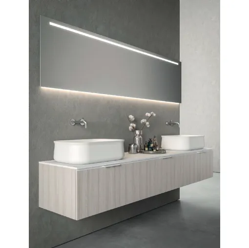Mobile da Bagno sospeso in melaminico con doppio lavabo Drop 08 di Novello