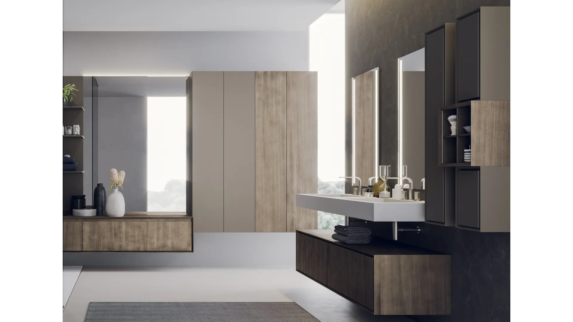 Mobile da Bagno sospeso in laccato metal titanio Libera+ 18 di Novello