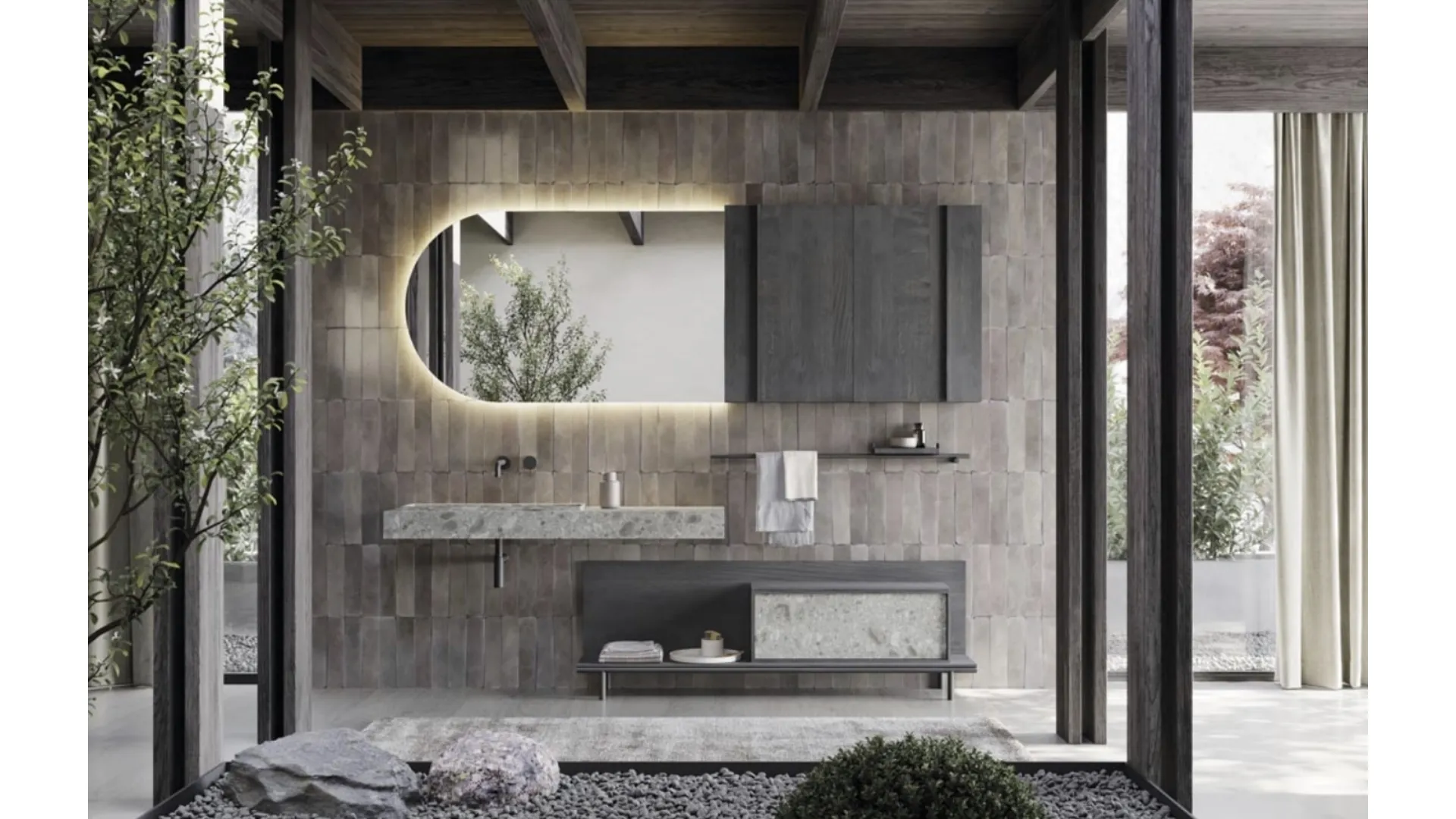 Mobile da Bagno in gres e rovere Sartus 12 di Novello