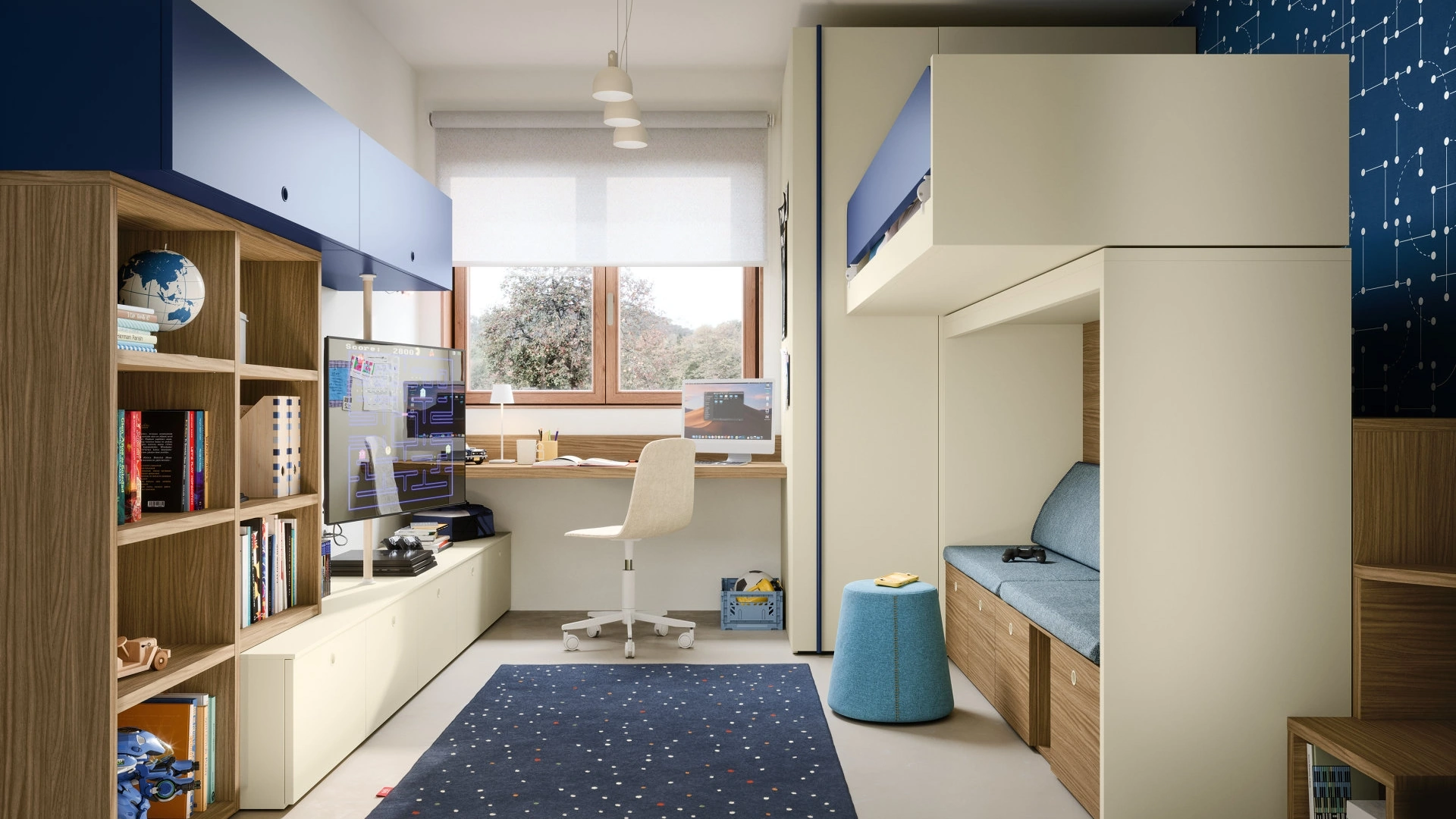 Cameretta con letti a castello Skid di Nidi