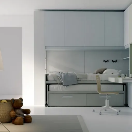 Cameretta P09 A ponte in melaminico con secondo letto estraibile di Dielle