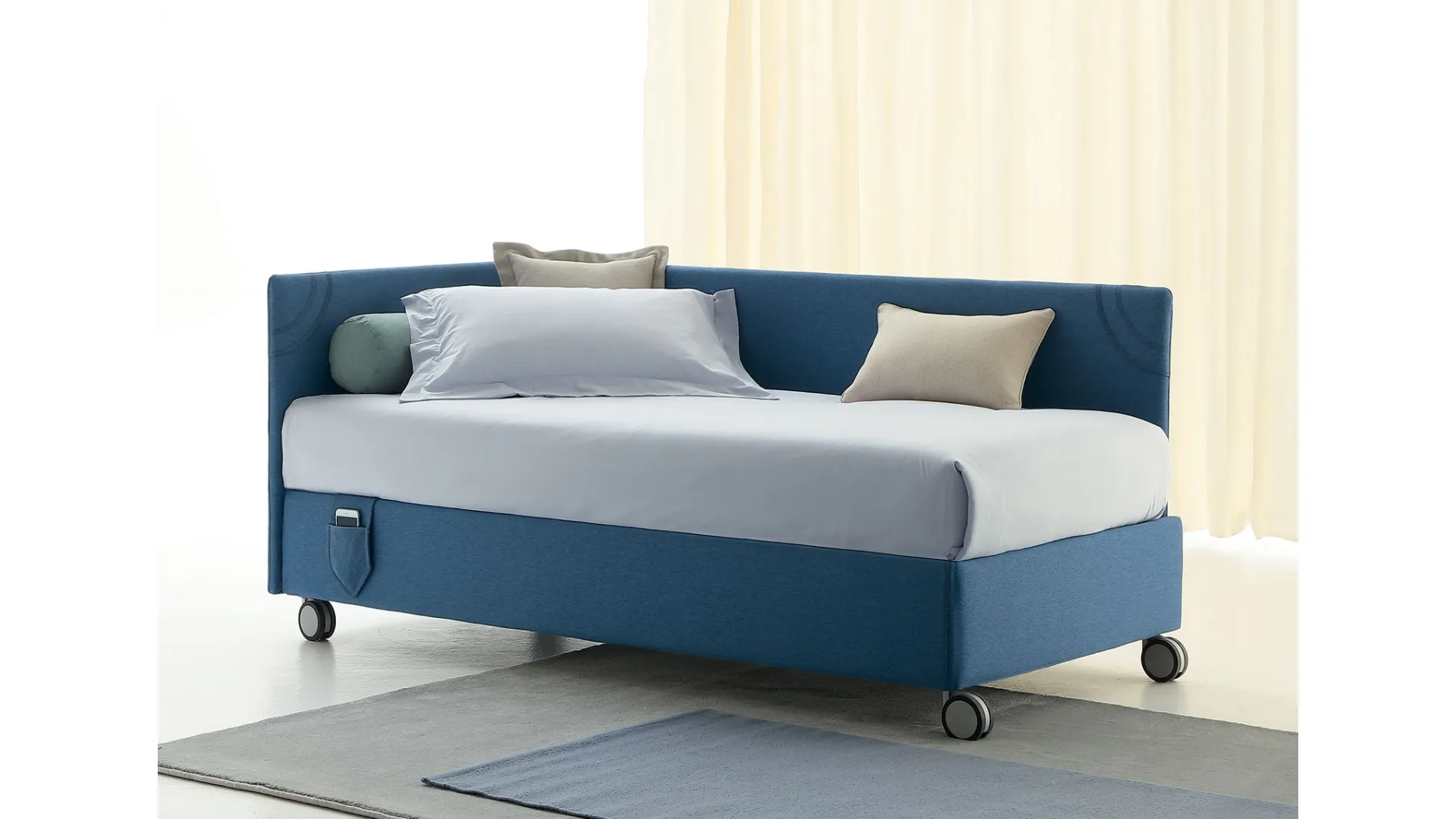 Daybed singolo Golf 219 Jeans Mode in tessuto con box contenitore di Oggioni