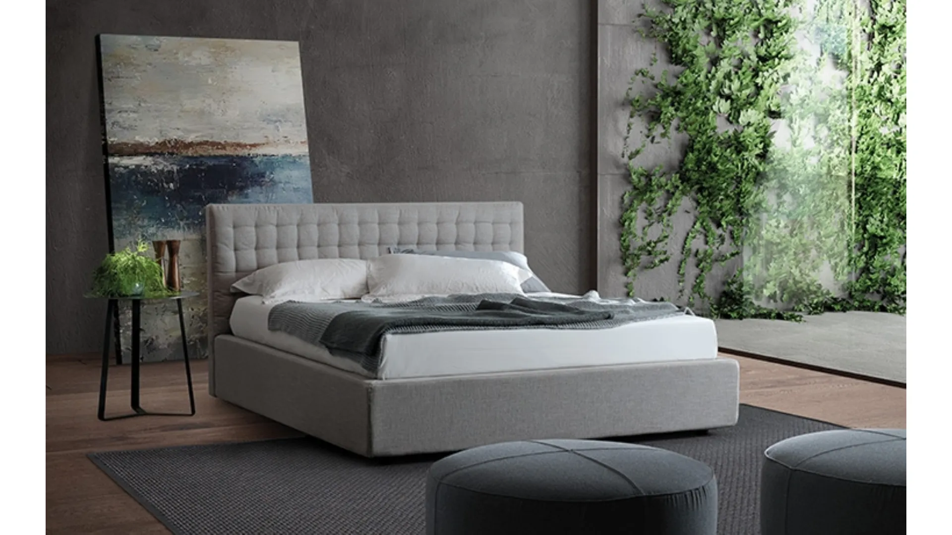 Letto Soft quilt in tessuto con testiera trapuntata di Barzaghi Salotti