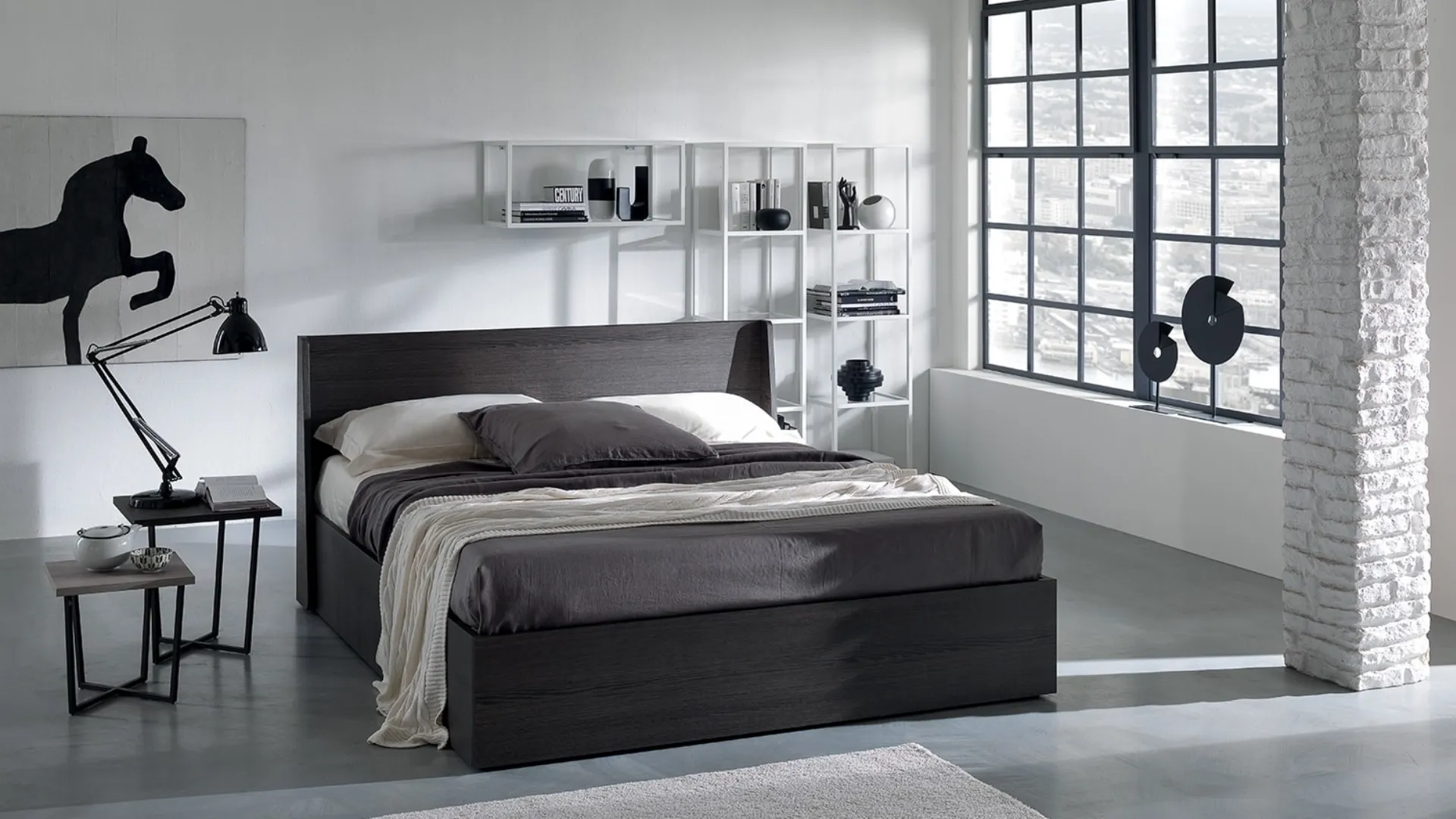 Letto con testiera e box contenitore Wing di Essedue