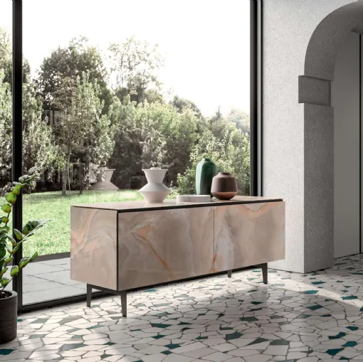 Madia moderna Plana in marble glass Onice lucido di Ozzio
