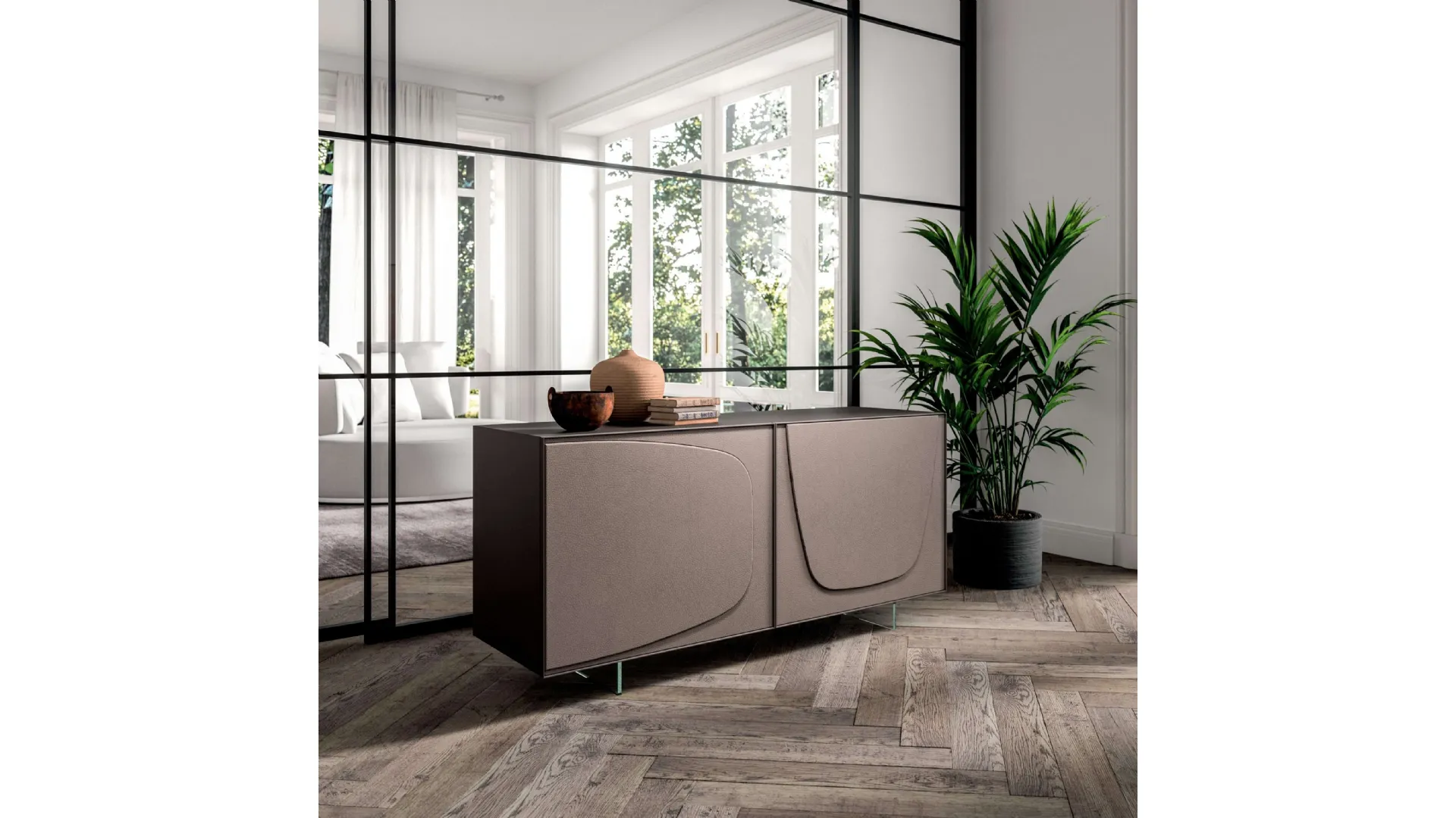 Madia Trilogy Duo a due ante rivestite in pelle Moka di Ozzio