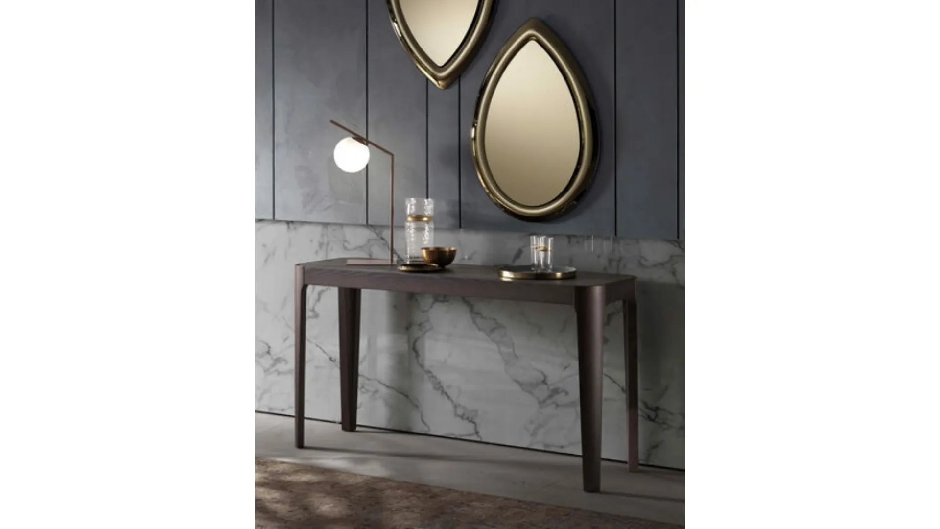 Mobile ingresso Consolle con top in ceramica e base in legno di Frassino Cross di Riflessi