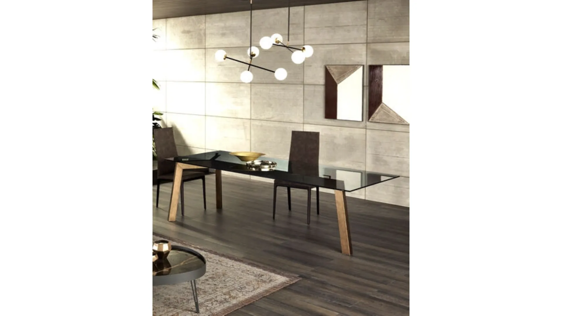Tavolo Treble rettangolare con top in cristallo di Riflessi