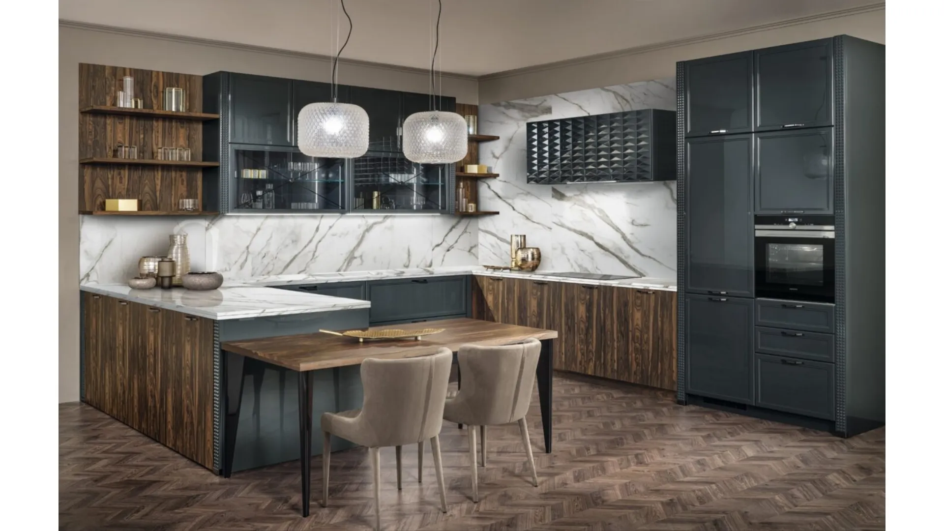 Cucina Classica con penisola Luxury Glam di Aster Cucine