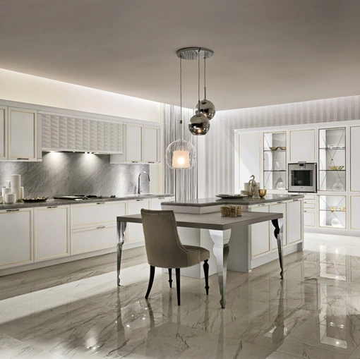 Cucina Classica Luxury Glam laccata con isola di Aster Cucine