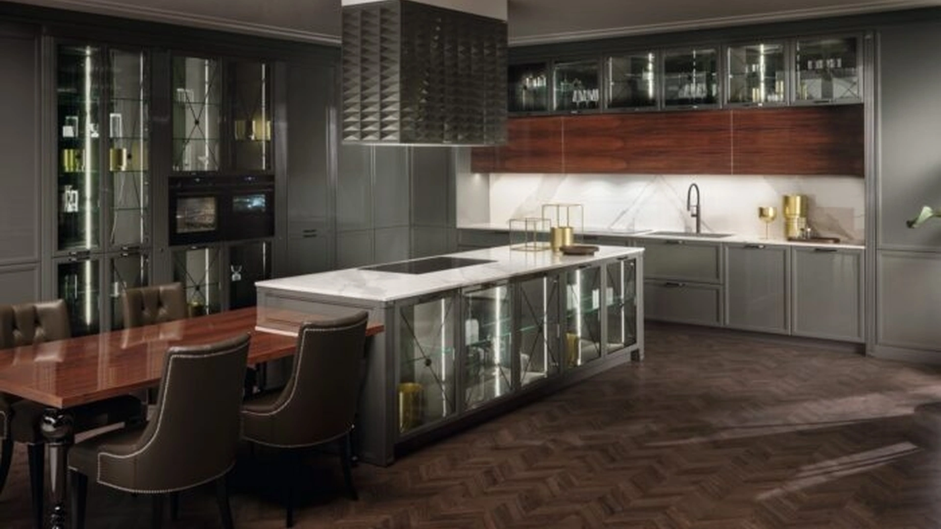 Cucina Classica Luxury Glam laccata lucida con isola di Aster Cucine