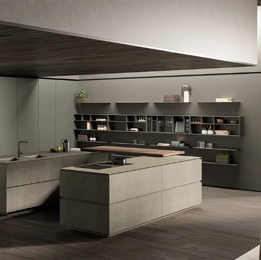 Cucina Design con doppia isola Obliqua 02 in biomalta Grigio Siliceo di Ernestomeda