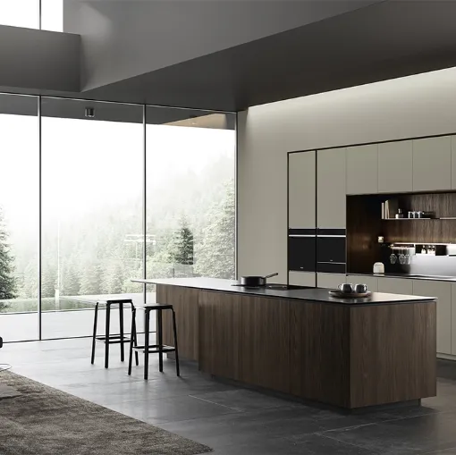 Cucina Design con isola Obliqua 03 in rovere termotrattato di Ernestomeda