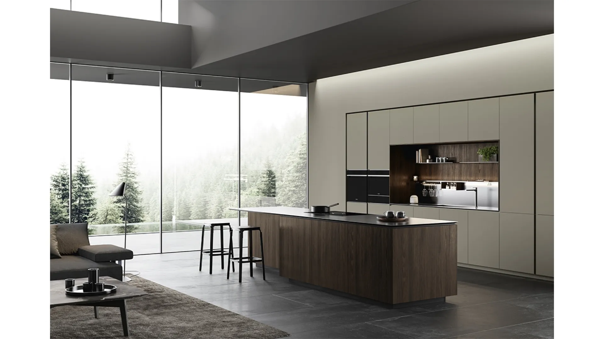 Cucina Design con isola Obliqua 03 in rovere termotrattato di Ernestomeda