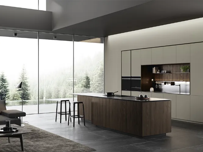 Cucina Design con isola Obliqua 03 in rovere termotrattato di Ernestomeda