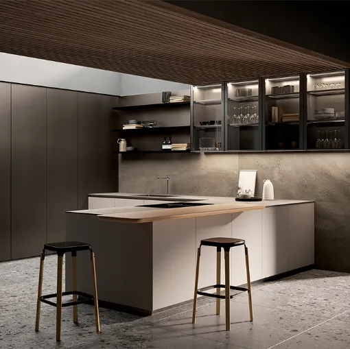 Cucina Design con penisola One 03 in laccato Zero Gloss Limo di Ernestomeda