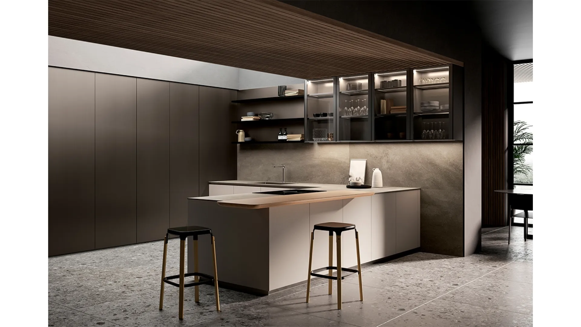 Cucina Design con penisola One 03 in laccato Zero Gloss Limo di Ernestomeda