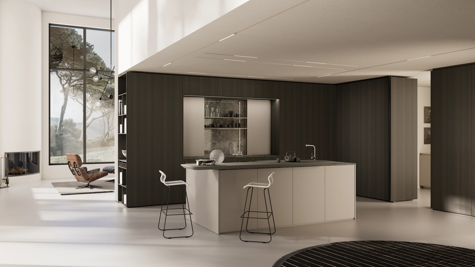 Cucina Design in melaminico con isola in laccato One 04 di Ernestomeda