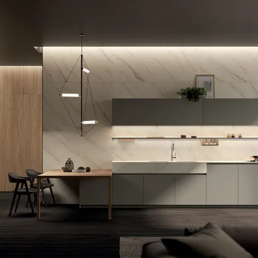 Cucina Design con penisola One 05 in laccato Flat Matt Grigio Paloma di Ernestomeda