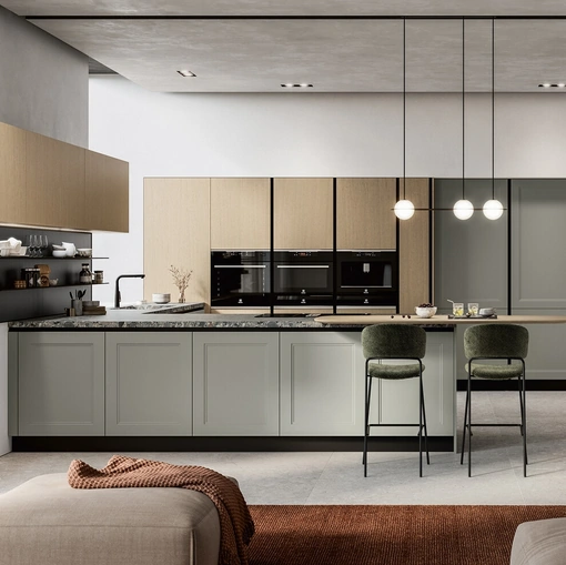 Cucina Moderna con penisola Meg 02 in laccato e legno di Arredo3